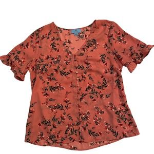 CeCe Short Sleeve Floral Blouse Size S
